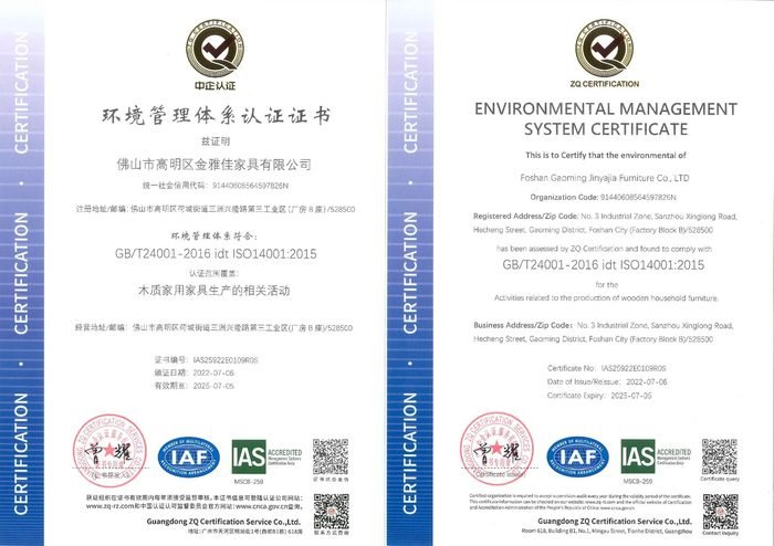 ISO 14001 environmental management system certificate